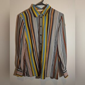 Tory Burch 100% silk Colorful Striped Button-Up Shirt size 6